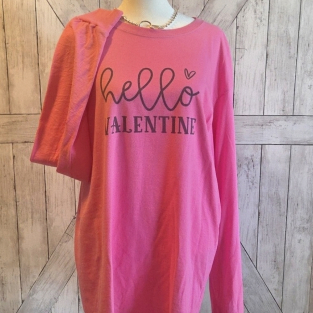 Jerzees Pink Long Sleeve Tee - Hello Valentine
